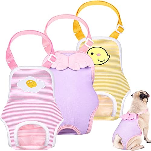 3 Pieces Dog Diaper Striped Sanitary Pantie with Adjustable Suspender Washable Reusable Puppy Sanitary Panties Cute Pet Underwear Diaper Jumpsuits for Female Dogs (Delicate Pattern, L)