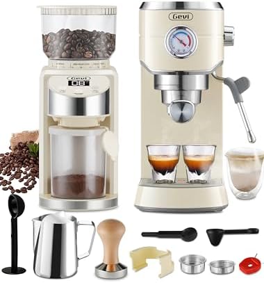 Gevi 20 Bar Espresso Coffee Machine with Burr Grinder Set | 35 Precise Grind Settings | Milk Frother for Latte Cappuccino | Professional Home Barista Kit | Gift for Coffee Lovers