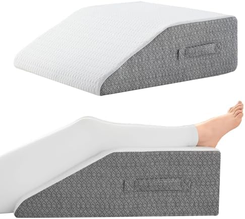 Leg Pillow for Elevation & Support, 24"x22"x8" Memory Foam Cushion with Grey White Patterned Polyester Cover, Ideal for Improving Circulation & Relaxing Leg