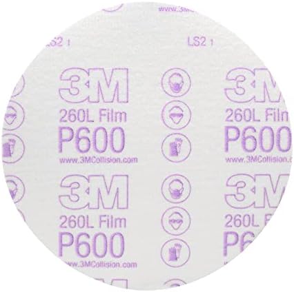 3M Hookit Finishing Film Abrasive Disc 00971, 6 in, 600+ Grade, 100 Pack, Clear Coat Sanding, Paint Finishing, Defect Removal, Tear Resistant