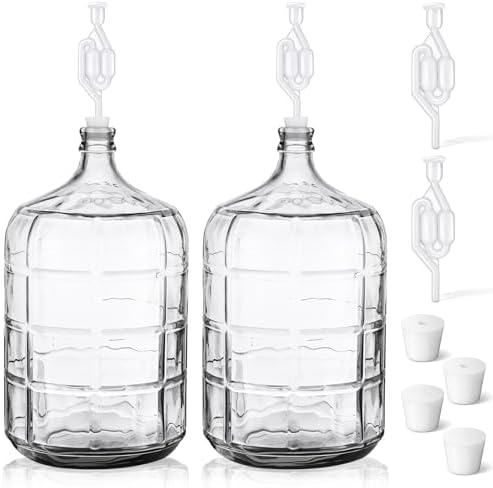 2 Pieces Glass Carboy Glass Water Jug with Drilled and Undrilled Silicone Stoppers and Airlock Glass Fermenting Jug Fermentation Jar Clear Beer Carboy for Beer Wine Making(Clear,5 Gallon)