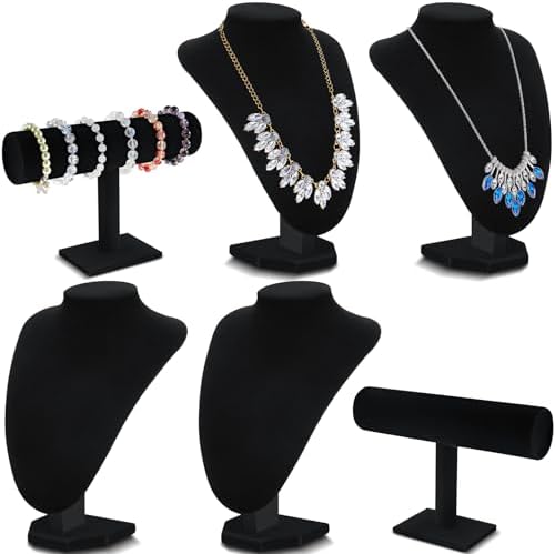 6 Pcs Jewelry Display Set Necklace Display Stand T Bar Bracelet Holder Jewelry Bust for Home Store Trade Show(Black)