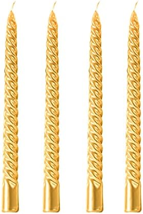 Wrcevtor 10 inch Taper Candles Set of 4 |7.5 hrs Clean Burning Unscented, for Wedding, Parties,Home Decor and Special Occasions,Long Candle Sticks, Spiral Candle Christmas Candles (10 INCH, Golden)