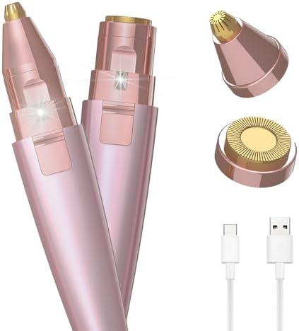 Eyebrow Razor & Facial Hair Removal for Women (2 in 1, USB Rechargeable), 100% Painless Hair Removal, Eyebrow Trimmer and Hair Remover Kit with Light for Eyebrow, Face Peach Fuzz, Lips, Body (Pink)