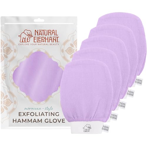 Natural Elephant Exfoliating Hammam Glove - Face and Body Exfoliator Mitt (Lovely Lilac (Pack of 5))