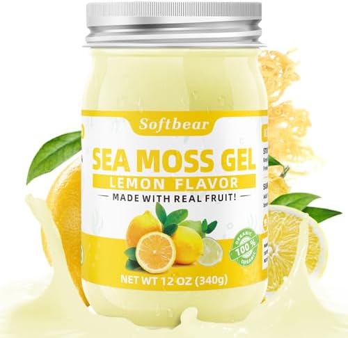 softbear Sea Moss Gel Lemon Flavored 12 OZ - Wildcrafted Irish Sea Moss Gel Organic Raw 92 Minerals and Vitamins Non-GMO Gluten-Free Vegan Supplements Immune Thyroid Digestive Support