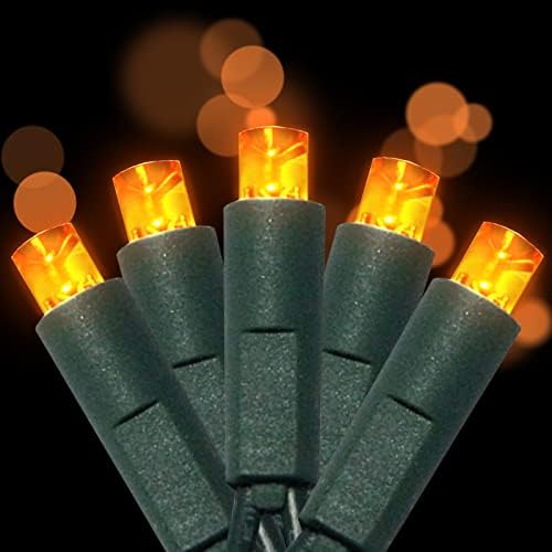 UL Listed 50 Count 5MM Wide Angle Led Christmas Lights Set,Outdoor Mini Led String Lights for Garden Patio Trees Lighting Decoration,17 Feet Green Wire (Orange Color)