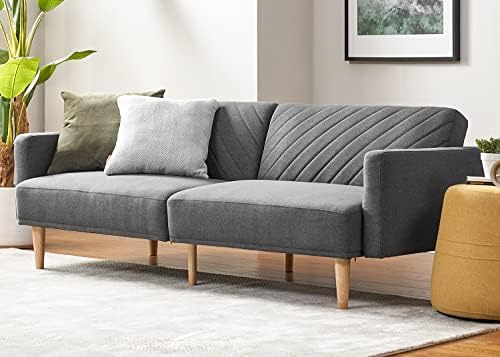 mopio 76.8" Futon Sofa Bed, Small Couch, Sleeper, Loveseat, Mid Century Modern Futon Couch, Sofa Cama, Couches for Living Room (Dark Gray Fabric)