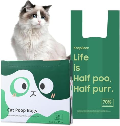 260 Count Cat Poop Bags with Handles, Disposal Litter Bags for Cat Pet Poop, Extra-Thick Kitty Cat Waste Bags Easy Tie Leak-Proof Strengthen Unscented (Made of 70% Recycled Plastic)