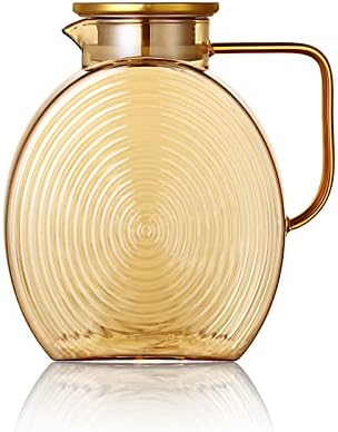 77oz Large Glass Water Pitcher with Gold Lid for Fridge Wide Handle Coffee Carafe for Party Water Jug Lemonade Iced Tea Jug Juice Sun Tea Jar for Drinks 2.2L