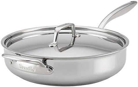 Breville Clad Stainless Steel Saute Pan / Frying Pan / Fry Pan with Lid and Helper Handle - 5 Quart, Silver