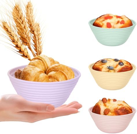 4Pcs Mini Silicone Bread Proofing Baskets, 5" Sourdough Banneton Proofing Basket Baskets, Non-Stick Round Dough Proofing Bowl Containers Oven Safe for Various Tastes Bread Making-BPA Free
