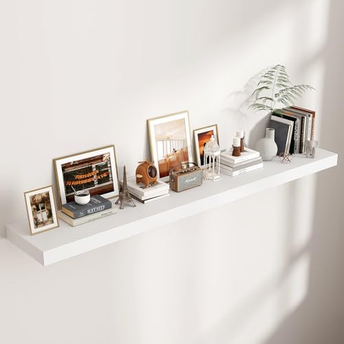 Floating Shelves for Wall, 72 Inch Wide x 12 Inch Deep Floating Shelves, Long Wood Floating Wall Shelf Shelves for Living Room Bathroom Bedroom Kitchen Home - (White, 72" W x 12" D x 2" H)
