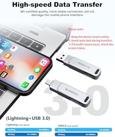 MFi Certified 128GB Photo Stick for iPhone Flash Drive,USB Memory Stick Thumb Drives High Speed USB Stick External Storage Compatible for iPhone/iPad/Android/PC