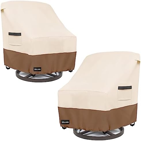 Outdoor Swivel Lounge Chair Cover 2 Pack,600D Waterproof Heavy Duty Outdoor Chair Covers(30 W x 34 D x 38.5 H inches),Patio Swivel Chair Covers for Outdoor Furniture,Beige&brown.