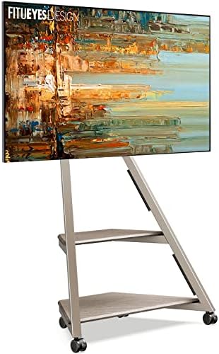 FITUEYES Design Corner TV Stand for 32 43 50 55 65 Inch TVs, Small Spaces Floor TV Stand Rolling TV Cart for LCD/LED Flat Curved Screens, Modern Living Room Television Stands, Eiffel Series, Camel