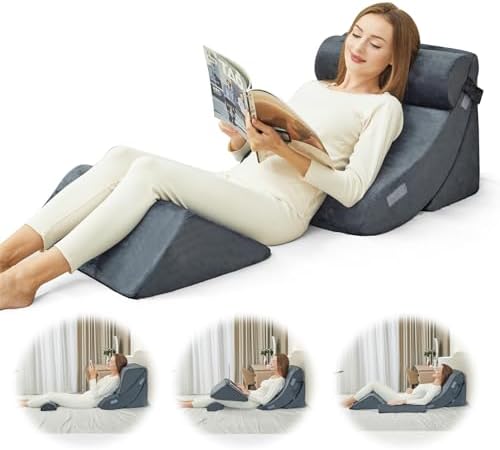 4pcs Bed Wedge Pillow Post Surgery,Wedge Pillow for Sleep apnea for Relief of Body Back and Leg Pain,Acid Reflux and Anti-snoring.