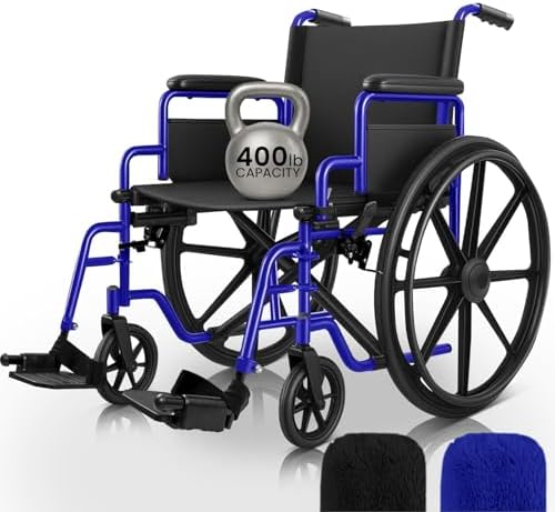 Vive Bariatric Wheelchair for Adults (Supports 400 lbs) - Foldable, Heavy Duty, Manual & Transport Wheel Chair - Portable Senior Drive Travel Scooter for Transfers - Wide 20" Seat