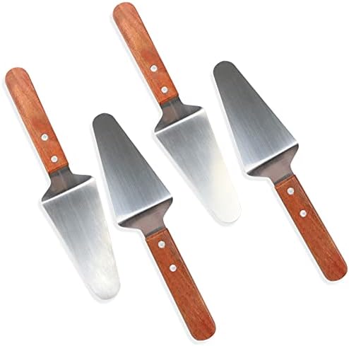 4 Pcs Stainless Steel Pizza Servers with Wooden Handle, Triangular Spade Pie Pastry Spatula for Cake, Dessert, Tart, Pie and Pizza