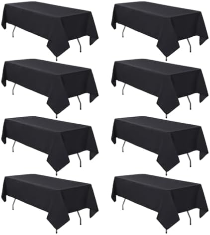 8 Pack Black Tablecloth 60 x 102 Inch Polyester Table Cloth for 6 Foot Rectangle Tables, Wrinkle Resistant Washable Decorative Fabric Table Covers for Wedding Party Banquet Buffet and Camping