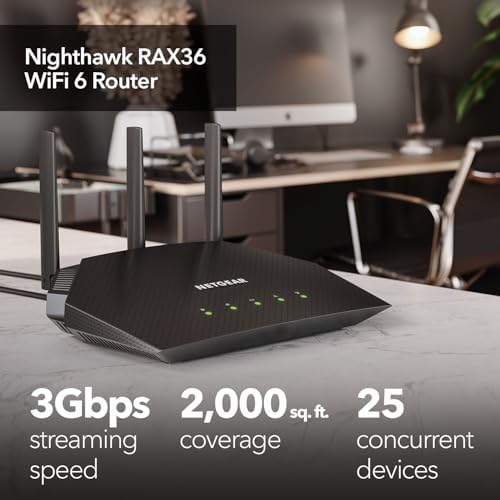 NETGEAR RAX36-100PAR AX3000 Nighthawk 4-Stream AX4 Up to 3 Gbps Wireless Speed WiFi 6 Router - Certified Refurbished
