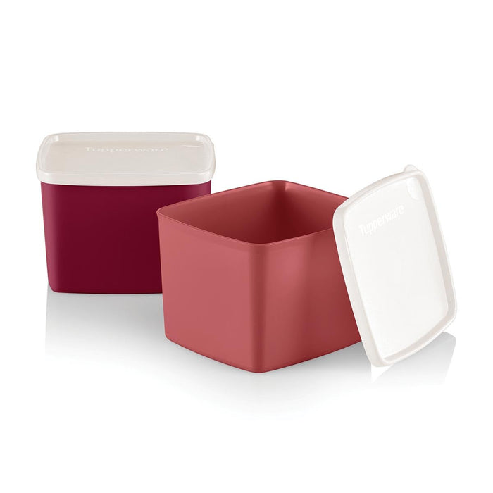 Tupperware Square Round Medium 3.5-cup/800 mL Container Set of 2 in Old Rose and Bordeaux