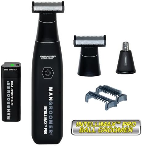 MANGROOMER INTELLIMAX PRO Body and Ball Groomer, Groin Trimmer for Men, Electric Ball Shaver, Pubic Trim, with Free Bonus Foil Included and Free Nose Trimmer Replacement Head