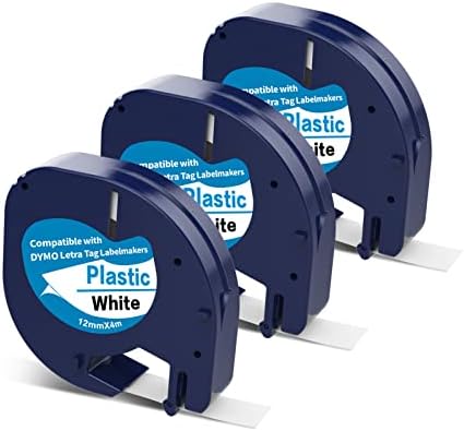 3 X 91331 Plastic White Label Tape Replacement for Dymo Letratag Refills 12mm 1/2 x 13 for Letra Tag Label Maker Refills LT100H LT100T QX50