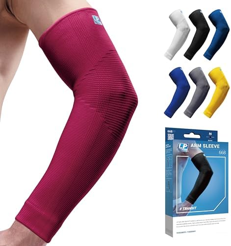 LP SUPPORT 668 Elbow Compression Sleeve Brace, Tennis and Golfer’s Elbow, Tendonitis, For Workouts, Men & Women (1-Pack)