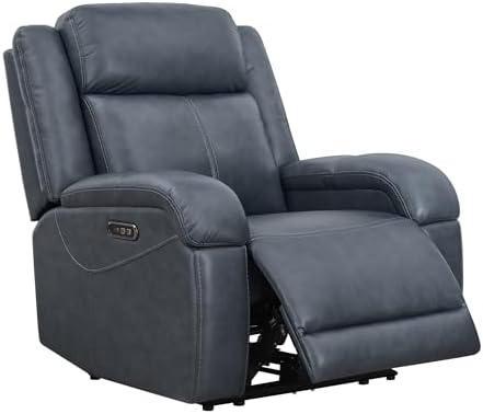 Watson & Whitely Genuine Leather Power Recliner Chairs for Adults, Wall Hugger RV Recliner with Power Headrest & Charging Ports, Electric Recliner Sofa Chair for Living Room, Navy
