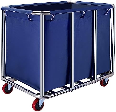 JJSMKCH Commercial Laundry Cart with Wheels, 400L Capacity, Sturdy Steel Frame, Waterproof Oxford Cloth, 330 lbs Load, Blue