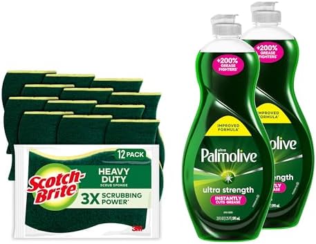 Scotch-Brite Heavy Duty Scrub Sponges with Palmolive Original Green Dish Soap