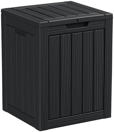 28 Gallon Resin Deck Box, Lockable Patio Outdoor Storage Box for Furniture, Garden Tools and Tools Storage, Waterproof Outside Storage Boxes - Black