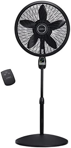 Lasko Oscillating Cyclone Pedestal Fan, Adjustable Height, Timer, Remote Control, 3 Speeds, for Bedroom, Living Room, Home Office, 18", Black, 1843