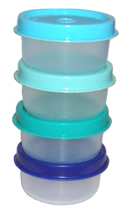 Tupperware Smidgets Tiny Treasure Mini Bowls Set of 4 Clear with Blue Green Teal Seals