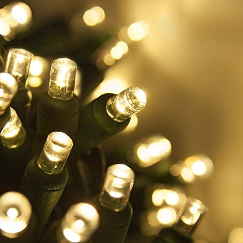 5mm LED Wide Angle Warm White Prelamped Light Set, Green Wire - 70 5mm Warm White LED Christmas Lights, 4" Spacing
