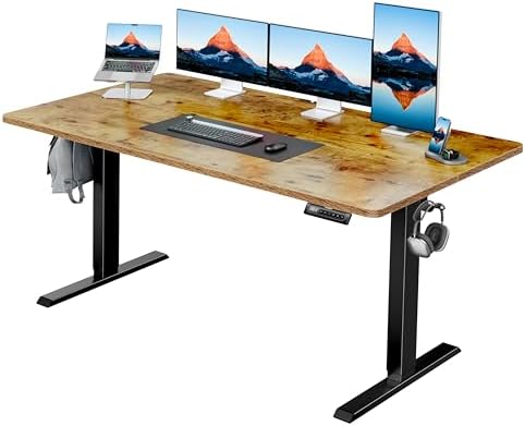 HUANUO 55" x 28" Electric Standing Desk Adjustable Height, 4 Memory Height Settings, Headphone Hook, Cable Manager, Sit Stand Up Desk for Home Office & Computer Workstation, Vintage Brown