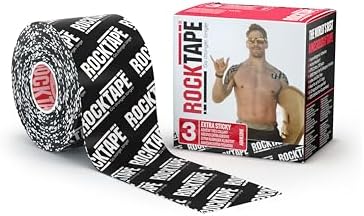 RockTape Extra Sticky 2" x 16.4' Kinesiology Tape (Logo,Black), Athletic Tape for Muscle Pain Relief, Injury Recovery, Microscopic Skin Lifting & Decompression, Sweat & Water Resistant, Hypoallergenic