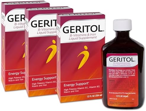 Geritol Liquid Energy Support, High Potency B-Vitamin & Iron Liquid Supplement, 12 Fl Oz (Pack of 3)