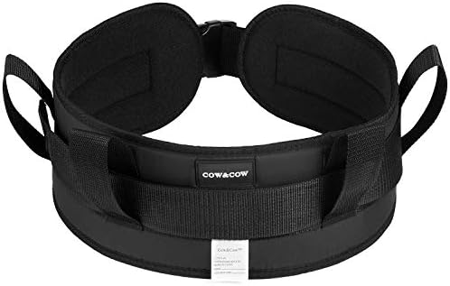COW&COW Padded Gait Belt with 4 Handles and Quick Release Buckle 5.5 inchs(Black, Large/40inches-60inches)