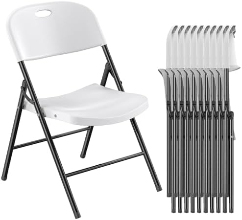 Nazhura 650 Weight Limit Heavy Duty Plastic Folding Chair with Reinfoced Steel Frame for Indoor and Outdoor, Wedding, Party, Restaurant, Meeting Room, Patio and Garden (White, 10 Pack)
