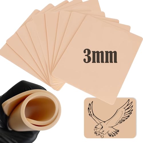 10Pcs Tattoo Skin 3MM - Urknall Fake Skin Blank Tattoo Practice Skin Double Sides Fake Skin Tattoo for Beginners and Tattoo Artists Tattoo Supplies