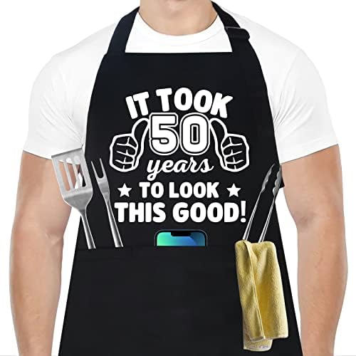 30th 40th 50th 60th 65th 70th 75th Birthday Gifts for Men, Chef Aprons for Men with 3 Pockets