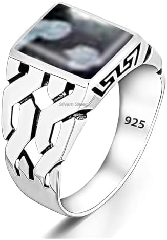 Solid 925 Sterling Silver Rectangle Shape Gemstone Men Signet Rings, Beautiful Handcrafted Anniversary, Christmas Gift for Fathers, Son, Boyfriend, Friend