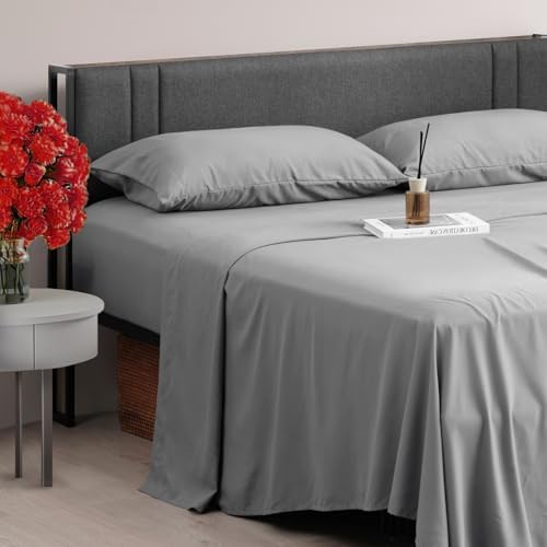 Z-hom King Size Cooling Sheets Set, Upgraded Deep Pocket Comfy Breathable, Hotel Luxury Bedding Sheets & Pillowcases, Extra Soft & Wrinkle Free, King up to 16 inch, Grey
