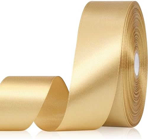 Champagne Gold Ribbon 1-1/2 Inch, 60 Yards Polyester Gold Satin Ribbon for Gift Wrapping, Fabric Ribbon for Flower Bouquet Crafts Wedding Christmas