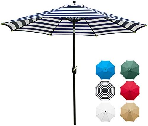 Sunnyglade 9' Patio Umbrella Outdoor Table Umbrella with 8 Sturdy Ribs (Blue and White)