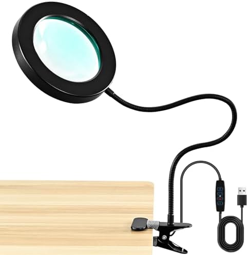 10X Magnifying Glass with Light and Timer, 2 in 1 Magnifying Desk Lamp, 3 Color Modes 10 Dimmable Brightness, Flexible Gooseneck Magnifier with Light for Craft Hobby Sewing Close Work(No Adapter)