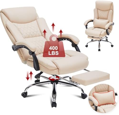 400lbs Reclining Executive Office Chair with Foot Rest,Big and Tall Ergonomic Office Chair with,Home Office Desk Chairs for Heavy People (Khaki)
