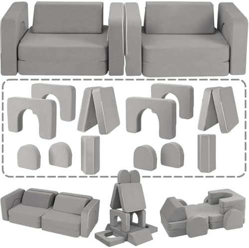 Modular Kids Play Couch, with 1000+ Assembly Options, Toddler Sofa for Bedroom Living Rooms Playroom, Ideal Gift for for Inspiring Child Creativity, Grey